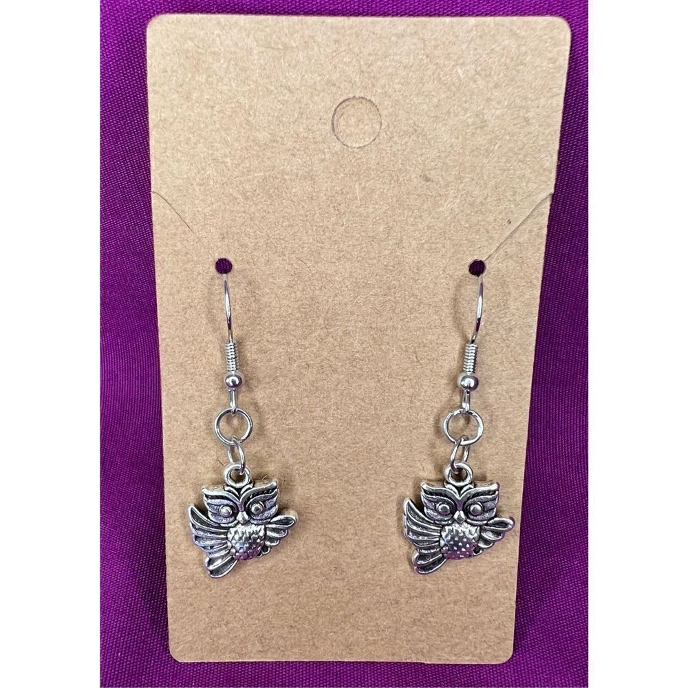 Handmade Silver Dangly Flying Owl Earrings